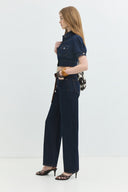 JILL Barrel Fit Rinse Koyu İndigo Kadın Jean Pantolon