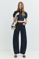 JILL Barrel Fit Rinse Koyu İndigo Kadın Jean Pantolon