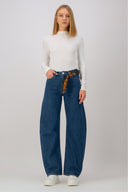 JILL Barrel Fit Orta İndigo Kadın Jean Pantolon