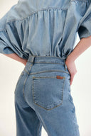 Oversize Fit Piliseli Roba Vintage Açık İndigo Kadın Jean Gömlek