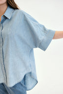Oversize Fit Piliseli Roba Vintage Açık İndigo Kadın Jean Gömlek
