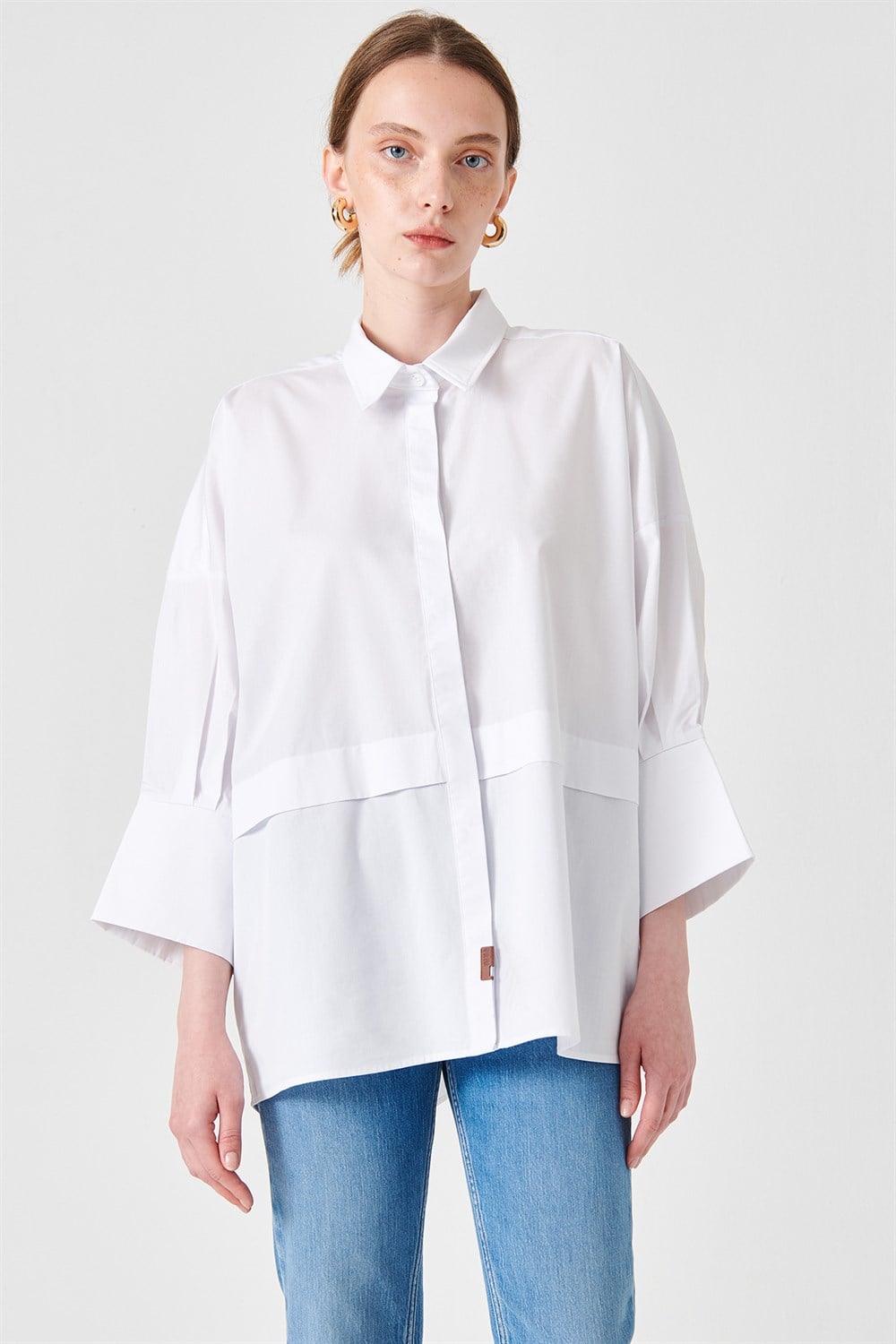 Oversize Fit Truvakar Kol Beyaz Kadın Gömlek