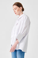 Oversize Fit Truvakar Kol Beyaz Kadın Gömlek