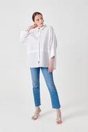 Oversize Fit Truvakar Kol Beyaz Kadın Gömlek