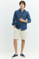 Klasik Western Regular Fit Orta İndigo Erkek Jean Gömlek