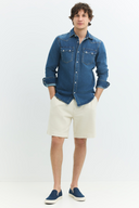 Klasik Western Regular Fit Orta İndigo Erkek Jean Gömlek