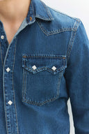 Klasik Western Regular Fit Orta İndigo Erkek Jean Gömlek