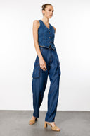 LINN Cargo Fit Rinse Koyu İndigo Utility Kadın Jean Pantolon