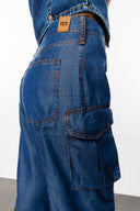 LINN Cargo Fit Rinse Koyu İndigo Utility Kadın Jean Pantolon