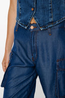 LINN Cargo Fit Rinse Koyu İndigo Utility Kadın Jean Pantolon