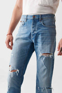 MARCEL Slim Straight Fit Destroylu Açık İndigo Erkek Jean Pantolon