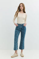MINA Bootcut Crop Fit Çiçek Kadın Jean Pantolon