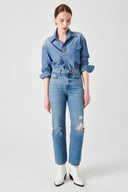 MINA Bootcut Ankle Fit Damageli Orta İndigo Kadın Jean Pantolon