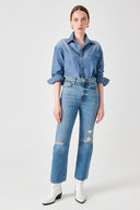 MINA Bootcut Ankle Fit Damageli Orta İndigo Kadın Jean Pantolon