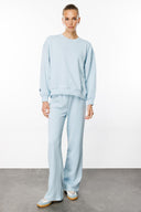 Oversize Fit Nakışlı Açık Mavi Kadın Sweatshirt / Eşofman üstü
