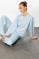 Oversize Fit Nakışlı Açık Mavi Kadın Sweatshirt / Eşofman üstü