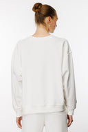Oversize Fit Nakışlı Beyaz Kadın Sweatshirt / Eşofman üstü