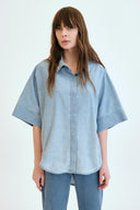 Oversize Fit Piliseli Roba Vintage Açık İndigo Kadın Jean Gömlek
