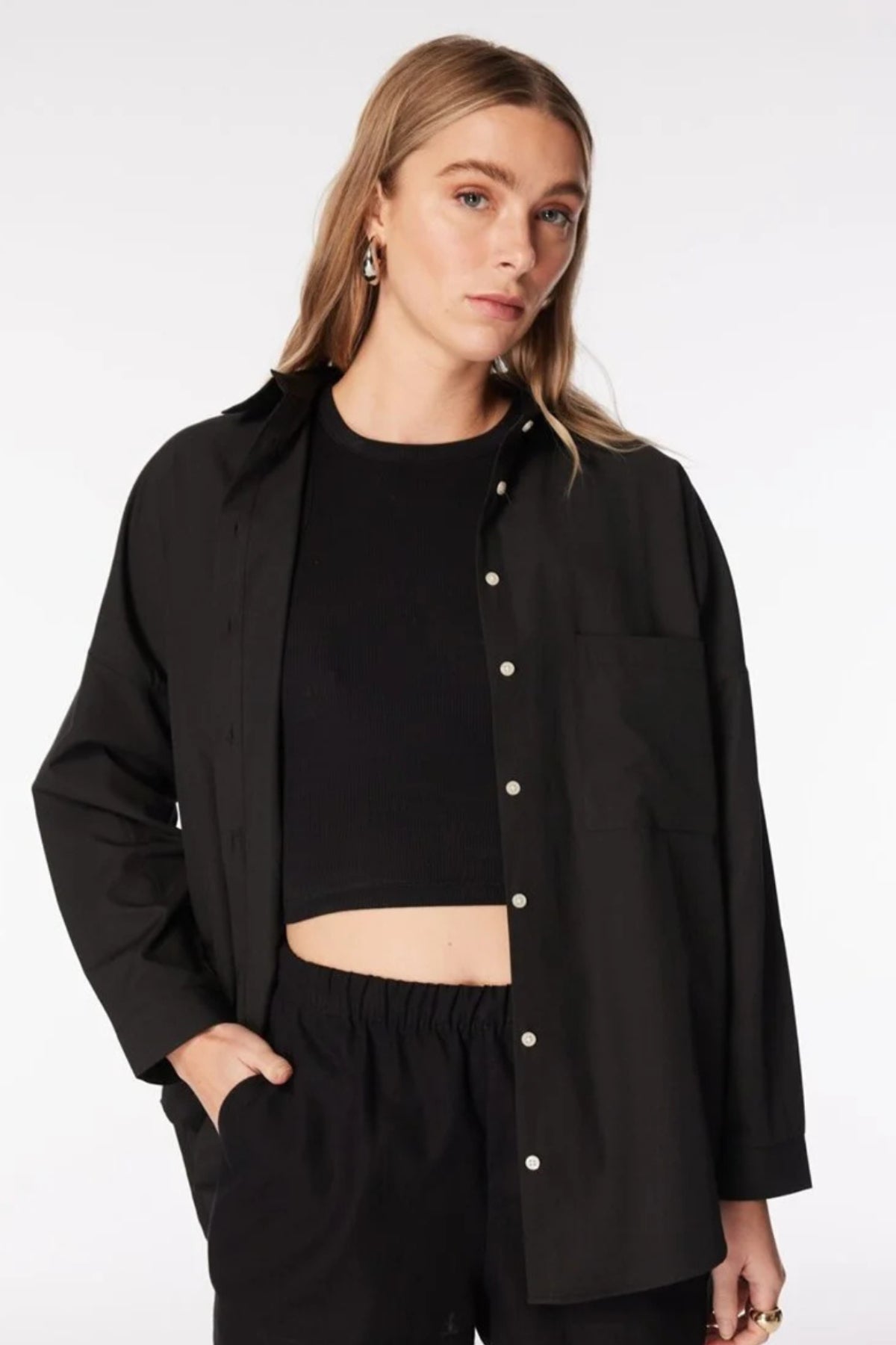 Oversize Fit Siyah Kadın Gömlek