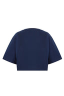 Oversize Crop Fit Bisiklet Yaka Lacivert Kadın T-Shirt