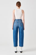 RACHEL Relaxed Straight Ankle Fit Orta İndigo Kadın Jean Pantolon