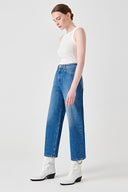 RACHEL Relaxed Straight Ankle Fit Orta İndigo Kadın Jean Pantolon