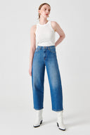 RACHEL Relaxed Straight Ankle Fit Orta İndigo Kadın Jean Pantolon