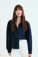 Relaxed Fit Balon Pilise Kol Rinse Koyu İndigo Kadın Jean Gömlek