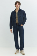Relaxed Fit Klasik Piliseli Koyu İndigo Rinse Erkek Jean Ceket