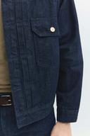 Relaxed Fit Klasik Piliseli Koyu İndigo Rinse Erkek Jean Ceket