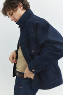 Relaxed Fit Klasik Piliseli Koyu İndigo Rinse Erkek Jean Ceket