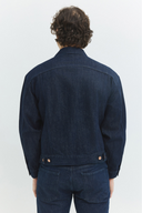 Relaxed Fit Klasik Piliseli Koyu İndigo Rinse Erkek Jean Ceket