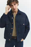 Relaxed Fit Klasik Piliseli Koyu İndigo Rinse Erkek Jean Ceket