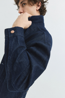 Relaxed Fit Klasik Piliseli Koyu İndigo Rinse Erkek Jean Ceket