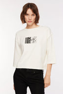 Relaxed Fit Truvakar Kol Baskılı Ekru Kadın Sweatshirt
