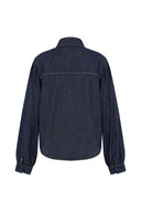 Relaxed Fit Balon Pilise Kol Rinse Koyu İndigo Kadın Jean Gömlek