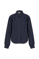 Relaxed Fit Balon Pilise Kol Rinse Koyu İndigo Kadın Jean Gömlek