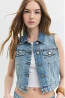 Regular Crop Fit Açık İndigo Kadın Jean Yelek