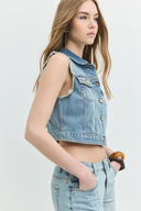 Regular Crop Fit Açık İndigo Kadın Jean Yelek
