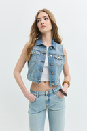 Regular Crop Fit Açık İndigo Kadın Jean Yelek