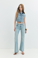 Regular Crop Fit Açık İndigo Kadın Jean Yelek