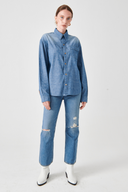 Regular Fit Açık İndigo Chambray Kadın Jean Gömlek