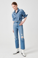 Regular Fit Açık İndigo Chambray Kadın Jean Gömlek