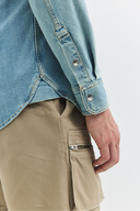 Klasik Western Regular Fit Açık İndigo Erkek Jean Gömlek
