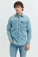 Klasik Western Regular Fit Açık İndigo Erkek Jean Gömlek