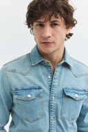 Klasik Western Regular Fit Açık İndigo Erkek Jean Gömlek