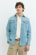 Klasik Western Regular Fit Açık İndigo Erkek Jean Gömlek