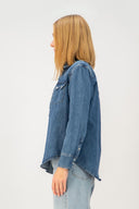 Western Regular Fit Sedef Çıtçıtlı Orta İndigo Kadın Jean Gömlek