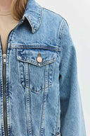 Trucker Regular Fit Fermuarlı Orta İndigo Kadın Jean Ceket