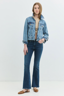 Trucker Regular Fit Fermuarlı Orta İndigo Kadın Jean Ceket
